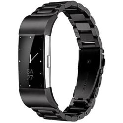 Fitbit Charge 2 Wrist Band,Shangpule Stainless Steel Metal Replacement Smart Watch Band Bracelet with Double Button Folding Clasp for Fitbit Charge 2 (Black)