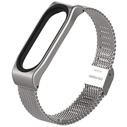 PINHEN Bands for Mi Band 5 Strap,Compatible with Xiaomi Mi Band 3 / Mi Band 4 /Mi Band 5 Wristbands Metal Replacement Adjustable Wrist Straps for Mi Fitness Tracker Smart Band (Silve)