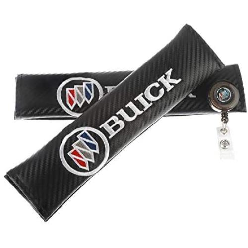 Clavel Autopartes 2pcs Car Seat Belts Covers Padding Carbon Fiber Leather Belt Shoulder Sleeve + 1pc Retractable Badge Reel with Metal Belt Clip (BUK)
