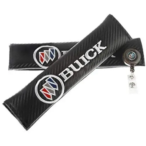 Clavel Autopartes 2pcs Car Seat Belts Covers Padding Carbon Fiber Leather Belt Shoulder Sleeve + 1pc Retractable Badge Reel with Metal Belt Clip (BUK)