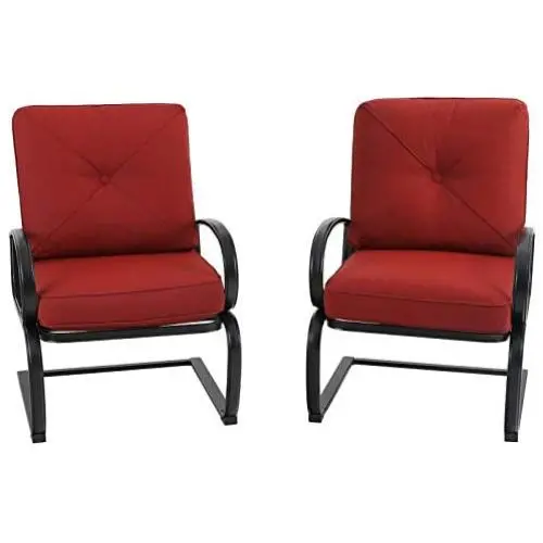 PHI VILLA Patio Spring Motion Metal Dining Chairs with Padded Red Cushion, Set of 2 for Outdoor Deck, Porch