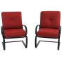 PHI VILLA Patio Spring Motion Metal Dining Chairs with Padded Red Cushion, Set of 2 for Outdoor Deck, Porch
