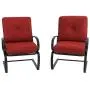 PHI VILLA Patio Spring Motion Metal Dining Chairs with Padded Red Cushion, Set of 2 for Outdoor Deck, Porch