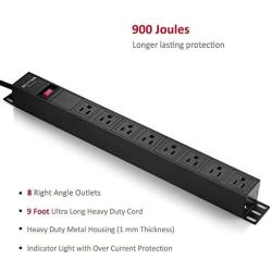 BESTTEN 1U PDU, 8-Outlet Metal Power Strip with 9ft Extension Cord and Surge Protector (900 Joules), 15A/125V/1875W, 19-inch Server Rack Mount Power Distribution Unit, ETL Listed