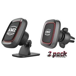 AMZ MEGAN [2 Pack] Magnetic Phone Car Mount Holder, Stick-on Dashboard and Air Vent Universal, Super Strong Magnet, 4 Metal Plate car Holder, 360° Rotation for Phones and Mini Tablets