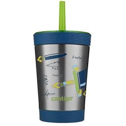 Contigo Stainless Steel Spill Proof Kids Tumbler with Straw, 12 oz, Granny Smith with Rocket Design,2030574