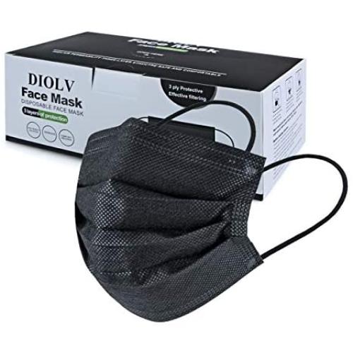 DIOLV 50 Pcs Disposable Face Mask 3 Layer Protective Masks Black