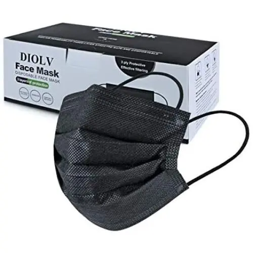 DIOLV 50 Pcs Disposable Face Mask 3 Layer Protective Masks Black DIOLV 50 Pcs Disposable Face Mask 3 Layer Protective Masks Black