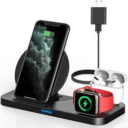 Powlaken 3 in 1 Wireless Charging Station for Apple Products Compatible with Apple Watch Series Se 6 5 4 3 2, AirPods Pro 2, Fast Wireless Charger Stand Dock for iPhone 12, 11 Pro Max, 11, XR, XS, X