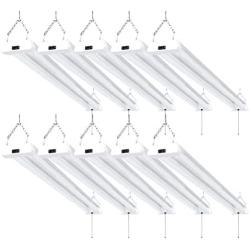 Sunco Lighting 10 Pack LED Utility Shop Light, 4 FT, Linkable Integrated Fixture, 40W=260W, 5000K Daylight, 4100 LM, Frosted Lens, Surface/Suspension Mount, Pull Chain, Garage - ETL, Energy Star