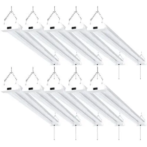 Sunco Lighting 10 Pack LED Utility Shop Light, 4 FT, Linkable Integrated Fixture, 40W=260W, 5000K Daylight, 4100 LM, Frosted Lens, Surface/Suspension Mount, Pull Chain, Garage - ETL, Energy Star