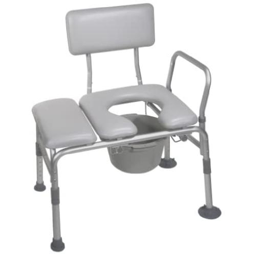 Drive Medical Combination Padded Seat Transfer Bench with Commode Opening, Gray