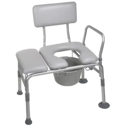 Drive Medical Combination Padded Seat Transfer Bench with Commode Opening, Gray Drive Medical Combination Padded Seat Transfer Bench with Commode Opening, Gray