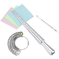 Ring Sizer Mandrel Measuring Tool Iron/Steel/Plastic Gauge Finger Measurement Set With 3 Piece Jewelry Polishing Cloth