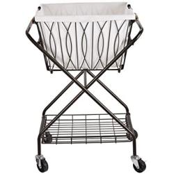 Artesa Verona Collapsible Metal Laundry Cart with Removable Basket & Canvas Bag, 20.5& L x 16.2& W x 13& H, Antique Black