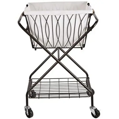 Artesa Verona Collapsible Metal Laundry Cart with Removable Basket & Canvas Bag, 20.5& L x 16.2& W x 13& H, Antique Black