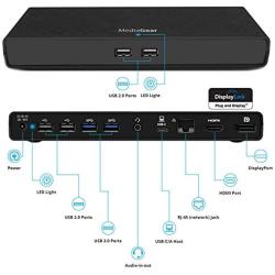 MediaGear USB C Docking Station w/ 45W Laptop Power Delivery: Dual HDMI+DisplayPort, USB 3.0/2.0, Ethernet, Audio/Mic Jack, Bundle: 65W AC Adapter, C-C Cable, C-A Dongle for Mac & Windows OS