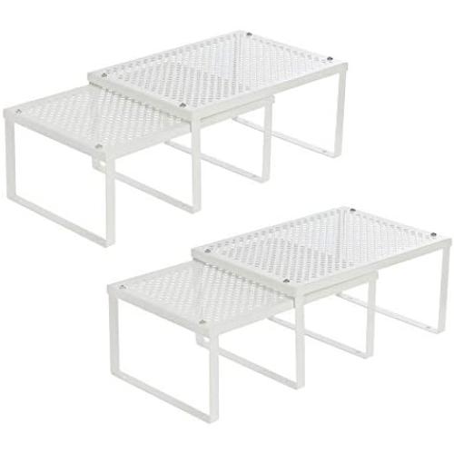 SONGMICS Cabinet Shelf Organizers, Spice Racks, Stackable, Expandable, Set of 4 Metal Kitchen Counter Shelves, White UKCS006W01