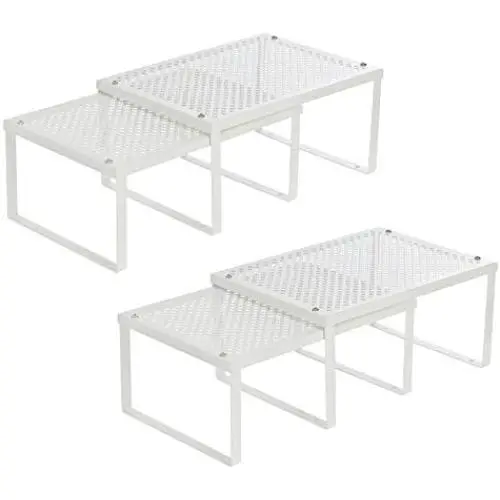 SONGMICS Cabinet Shelf Organizers, Spice Racks, Stackable, Expandable, Set of 4 Metal Kitchen Counter Shelves, White UKCS006W01 SONGMICS Cabinet Shelf Organizers, Spice Racks, Stackable, Expandable, Set of 4 Metal Kitchen Counter Shelves, White UKCS006W01