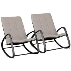 PHI VILLA Outdoor Patio Metal Rocking Chair, Padded Modern Rocker Chairs with Cushion, Support 301lbs for Porch, Deck, Balcony or Indoor Use (2PCS, Black)