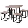 HOMCOM 5 Piece Dining Room Table Chair Set Square Board Steel Space Saving with Stools, Natural Wood Color