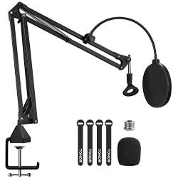 Microphone Arm Stand, TONOR Adjustable Suspension Boom Scissor Mic Stand with Pop Filter, 3/8'' to 5/8'' Adapter, Mic Clip, Upgraded Heavy Duty Clamp for Blue Yeti Nano Snowball Ice and Other Mics(T20)