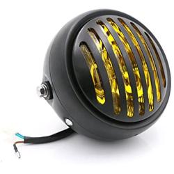 TASWK 6 1/2'' Motorcycle Headlight Grill Head Lamp Cafe Racer Bobber Chopper (Amber Lens)