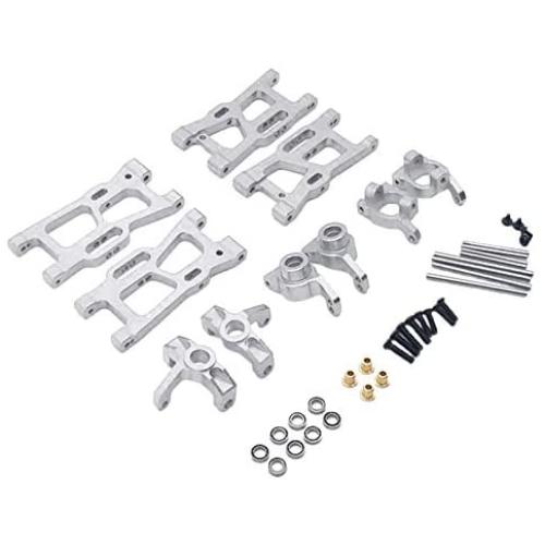 Tongina Upgrade Metal Front/Rear Swing Arms & Steering Hub C Seat Parts Kit for WLtoys 144001 RC Car Replacements - Silver
