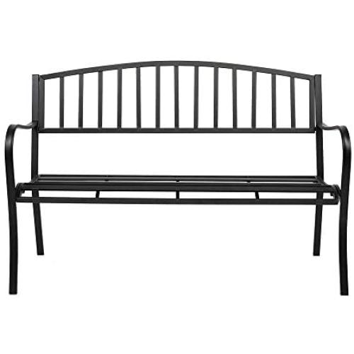 VINGLI 51'' Patio Outdoor Metal Bench,Powder Coated Cast Iron Steel Vertical Grid Design for Garden Path Yard Lawn Work Entryway Decor Deck, Black