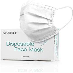 Disposable Face Masks 50 Pack, Eventronic 3 Ply Breathable Face Masks with Comfortable Elastic Ear Loop For Adults Men Women Teens (White)