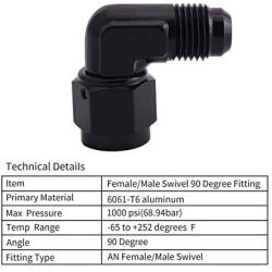 EVIL ENERGY 6AN Female to 6AN Male Flare 90 Degree Swivel Hose Fitting Adapter Aluminium Anodized Black