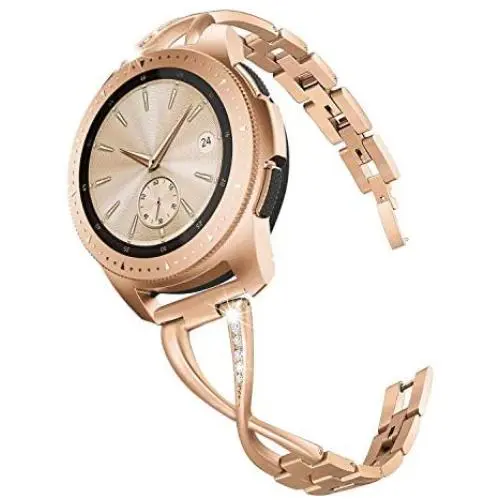 V-MORO Jewelry Bangle Compatible with Galaxy Watch 42mm Bands/Active 44mm 40mm/Samsung Galaxy Watch3 41mm Band Rose Gold Women 20mm Bling Metal Stainless Steel Replacement for Samsung Galaxy Watch 42mm R810 Rose Gold