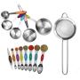 ORANGEHOME Stainless Steel Measuring Cups Metal Magnetic Spoons Set, 14pcs Baking Measurement Utensils Including 5pk Cups, 7pk Spoons, 1pk Leveler and 1pk Flour Sieve