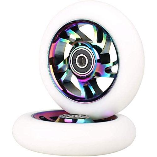 100mm Scooter Wheels - Pro Scooter Wheels 100mm Pair - Neo Oil Slick 100mm Metal Scooter Wheels Replacement - Pro Scooter Wheels 100mm - Bearings Installed - Scooter Wheels for Kids