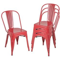 BONZY HOME Metal Dining Chairs, Stackable Side Chairs with Back, Indoor Outdoor Use Chair for Farmhouse, Patio, Restaurant, Kitchen, Set of 4 (Red)