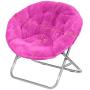 Urban Shop Super Soft Faux Fur Saucer Chair with Folding Metal Frame, Pink