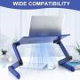 Adjustable Laptop Table, RAINBEAN Laptop Stand for Bed Portable Lap Desk Foldable Laptop Workstation Notebook Riser with Mouse Pad Side Ergonomic Computer Tray Reading Holder TV Bed Standing Desk Blue
