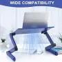 Adjustable Laptop Table, RAINBEAN Laptop Stand for Bed Portable Lap Desk Foldable Laptop Workstation Notebook Riser with Mouse Pad Side Ergonomic Computer Tray Reading Holder TV Bed Standing Desk Blue