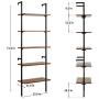 MELLCOM 5 Tier Industrial Ladder Shelf, Wood Modern Bookshelf with Metal Frame,Wall-Mounted Bookcase Plant Flower Storage Stand Organizer for Living Room, Bathroom, Kitchen,Balcony