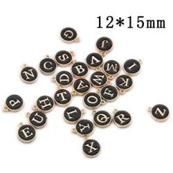 2 Sets(52pcs) Black Cute Mixed Letter Beads Metal Letter Charms Enamel Initial Charms Wholesale Double Sided Alphabet Charms for Necklace and Bracelet Making Craft Supplier (HM452)