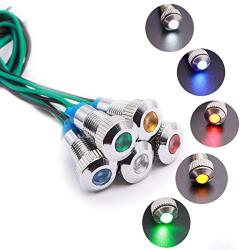 mxuteuk 5 Pcs 110V-220V 8mm 5/16'' LED Metal Indicator Light Waterproof Signal Lamp Red Yellow Blue Green White with Wire for Car Truck Boat M8-110P