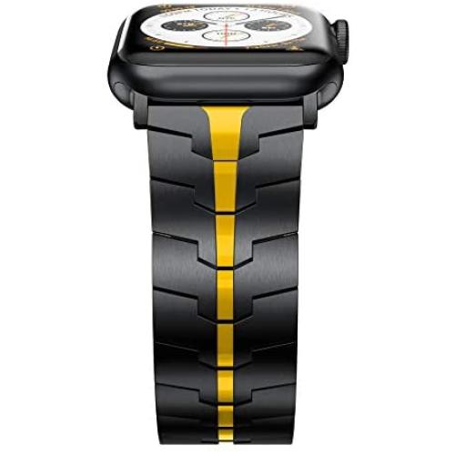 LDFAS Compatible for Apple Watch Band 44mm 42mm, Titanium Metal Watch Bands with Enhanced Durability Version Compatible for Apple Watch SE, Apple Watch Series 6/5/4/3 Smartwatch, Black/Yellow