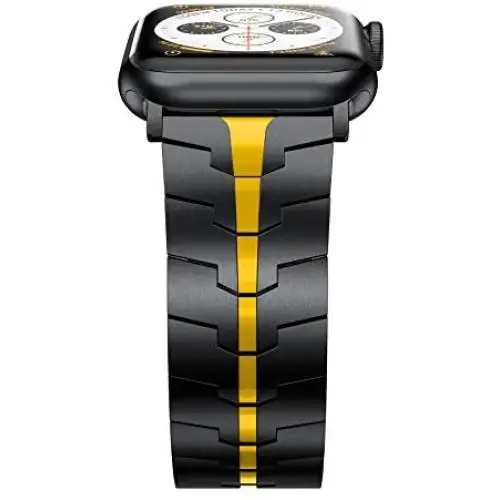 LDFAS Compatible for Apple Watch Band 44mm 42mm, Titanium Metal Watch Bands with Enhanced Durability Version Compatible for Apple Watch SE, Apple Watch Series 6/5/4/3 Smartwatch, Black/Yellow