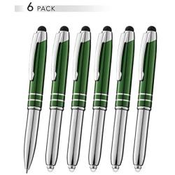 SyPen Stylus Pen for Touchscreen Devices, Tablets, iPads, iPhones, Multi-Function Capacitive Pen with LED Flashlight, Ballpoint Ink Pen, 3-in-1 Metal Pen, 6PK, Green