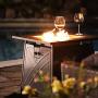 BALI OUTDOORS Gas Fire Pit Table, 28 inch 50,000 BTU Square Outdoor Propane Fire Pit Table with Lid and Blue Fire Glass