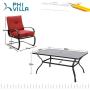 PHI VILLA 7 Piece Patio Dining Set with 60''x38'' Rectangular Large Metal Dining Table and 6 Pcs Outdoor C-Spring Motion Dining Chairs, Padded with Red Cushion for Patio Backyard