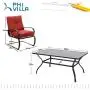 PHI VILLA 7 Piece Patio Dining Set with 60''x38'' Rectangular Large Metal Dining Table and 6 Pcs Outdoor C-Spring Motion Dining Chairs, Padded with Red Cushion for Patio Backyard