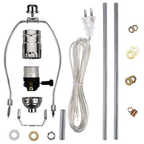 Canomo Silver Finish Make-A-Lamp Kit 3-Way with 8 Inch Harp, 2 Pieces 12'' Lamp Pipe, and All Parts Needed and Instructions for DIY Lamp Design or Repair Canomo Silver Finish Make-A-Lamp Kit 3-Way with 8 Inch Harp, 2 Pieces 12'' Lamp Pipe, and All Parts Needed and Instructions for DIY Lamp Design or Repair