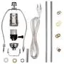 Canomo Silver Finish Make-A-Lamp Kit 3-Way with 8 Inch Harp, 2 Pieces 12'' Lamp Pipe, and All Parts Needed and Instructions for DIY Lamp Design or Repair