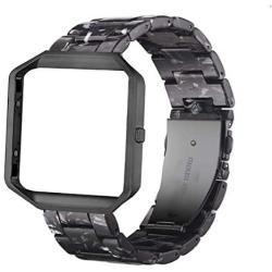 Ayeger Resin Band Compatible with Fitbit Blaze,Women Men Metal Frame Housing+ Resin Accessory Band Wristband Strap Blacelet for Fitbit Blaze Smart Watch Fitness(Black)